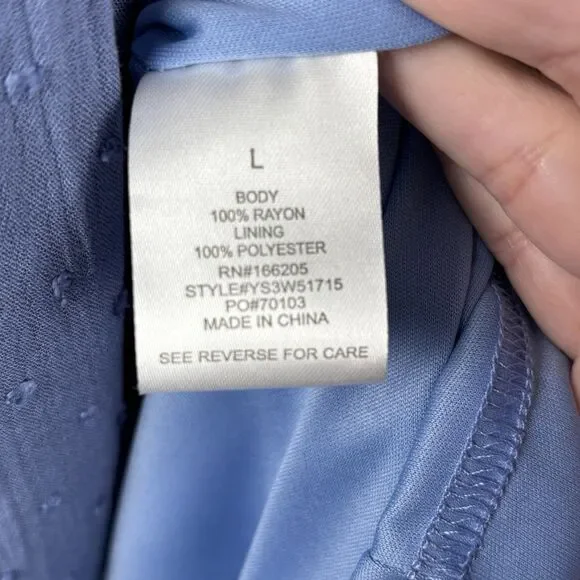 Lucky Brand Women Dress Blue Size Large Boho  V Neck Tie Short Sleeve Smock - Picture 5 of 9